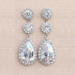 NEW 925 STERLING SILVER DIAMOND DROP EARRINGS